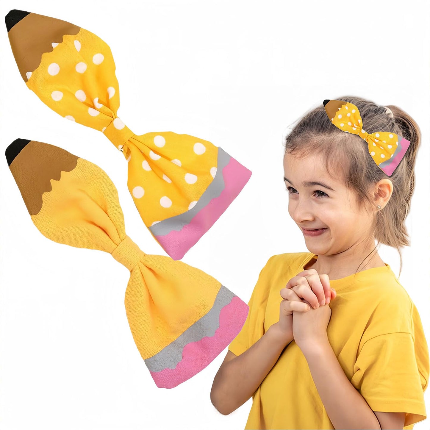 Back to School Pencil Hair Bows Clips for Girls School Bows for Girls Cute Yellow Pencil Patterns Kindergarten Girls Students Toddler School Hair Accessories (Yellow Pencil)