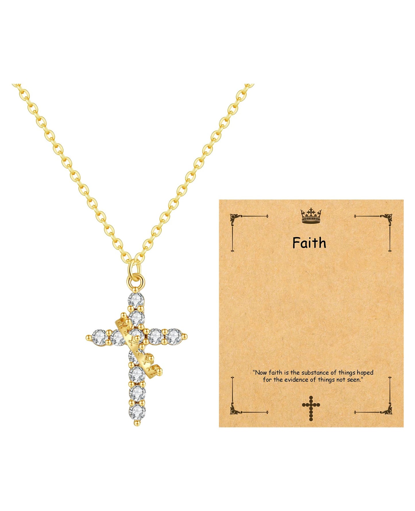 Taouzi Gold Cross Necklace with Crown 14K Gold Plated Cross Necklace for Women Crown Rotated Pendant Cubic Zirconia Diamond Faith Jewelry Christmas Valentines Day Birthday Gifts for Women (Gold)