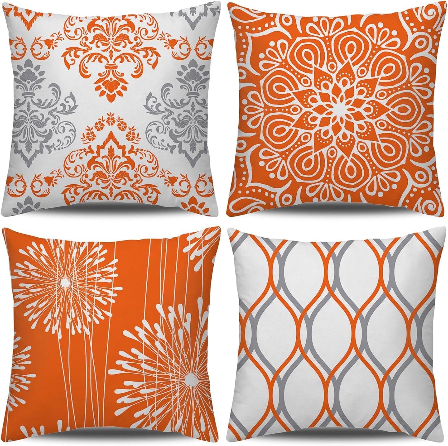 Decorative Throw Pillow Covers 20x20 inch Set of 4Orange and White Modern Simple Square Pillow Case Cushion Cover for Sofa Couch Farmhouse Outdoor Living Room