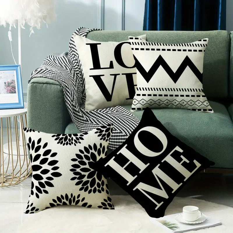 Geometric Letter Printed Throw Pillow Case 17.7"x17.7"